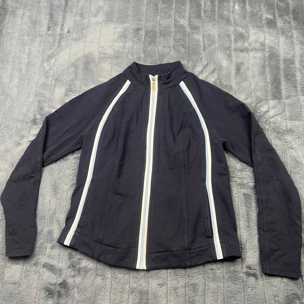 Talbots Petites Navy Blue Striped Zip Up Track Jacket Small Petite 13601